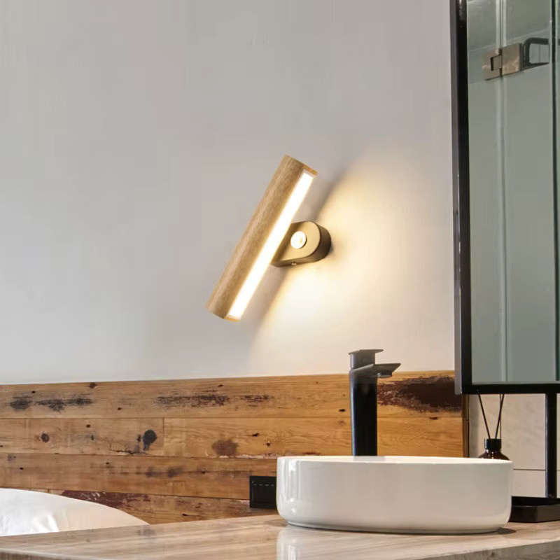 Homocean Nordic Wandlampe aus Holz und Metall mit LED, drehbar und verstellbar für Schlafzimmer und zum Lesen, warmweiß - Bild 2