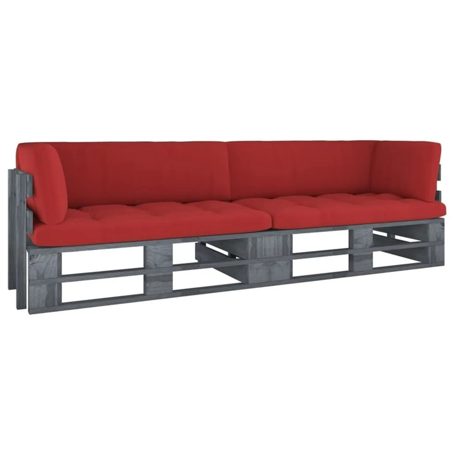 vidaXL 2-Sitzer-Palettensofa aus Kiefernholz mit Kissen in Grau - Bild 2