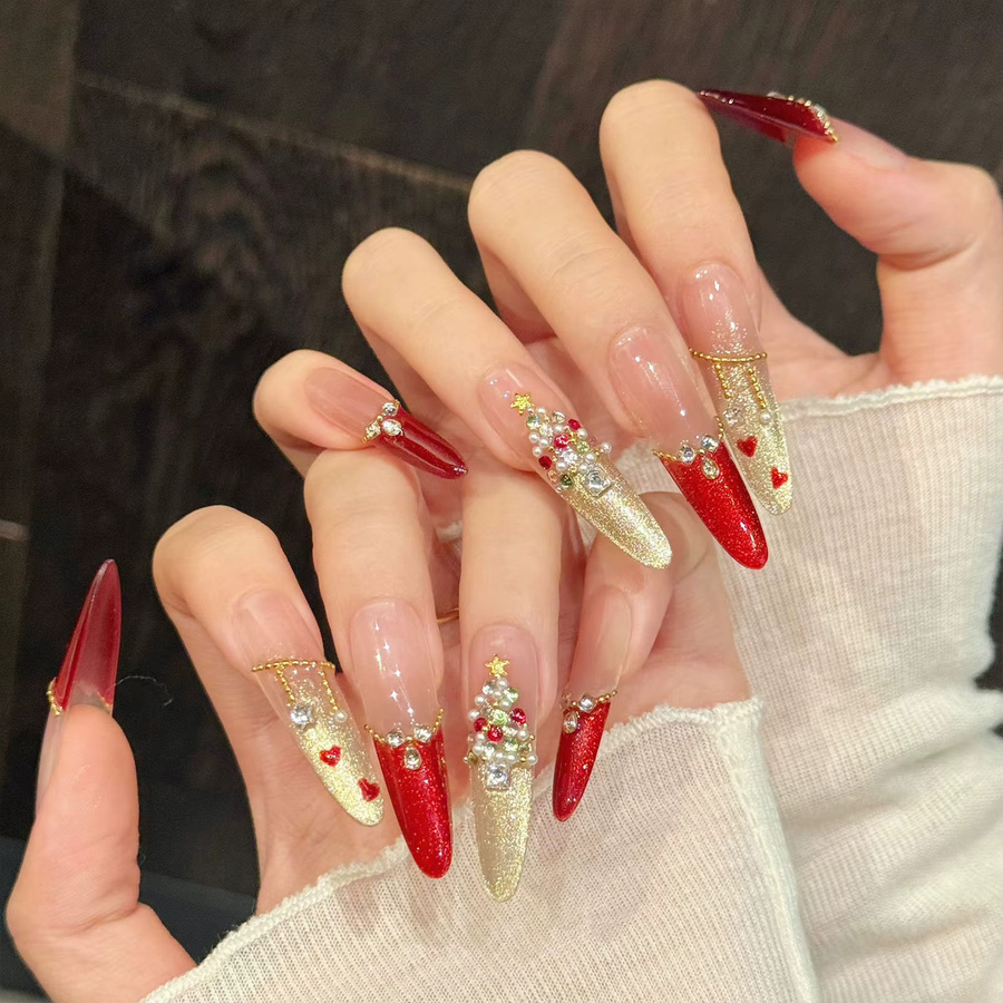 YADORNOS Künstliche Nägel, Katze Augen Design mit Glitter und Zirkon, 10 Stück, Damen, glänzend - Bild 2