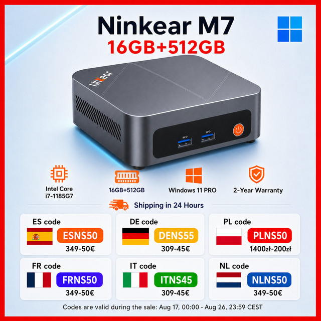 Ninkear M7 Mini PC mit Intel Core i7-1185G7, 16 GB DDR4 RAM, 512 GB SSD, Windows 11 Pro, Schwarz - Bild 1