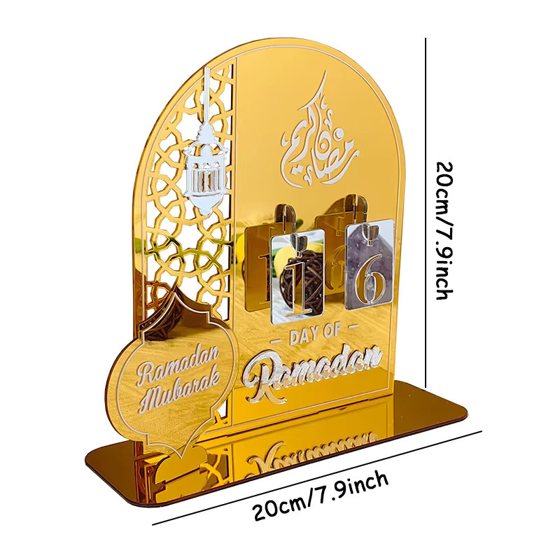 Ramadan-Countdown-Kalender 2026 mit drehbarem Rad in Gold als orientalische Tischdekoration für Eid Mubarak - Bild 2