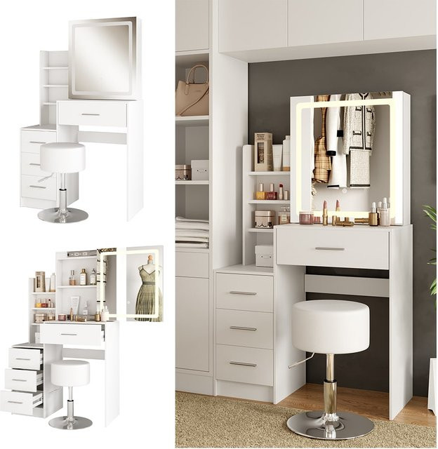 Vicco Schminktisch Lisca Weiß mit LED-Spiegel und Hocker Breite: 80 cm - Bild 1