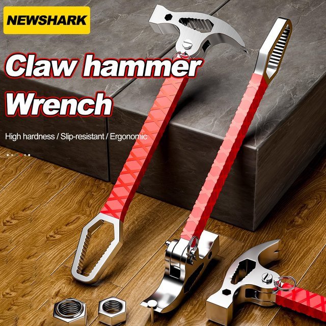 Multifunktionaler Schafhornhammer als Universalschlüssel und Brechstange mit Nagelheber für die Holzbearbeitung in Rot - Bild 1