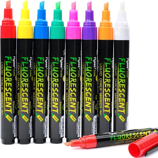 Flysea Flüssigkreide-Textmarker Set in 8 Farben, löschbare fluoreszierende Markierungsstifte für Whiteboards und Werbetafeln - Bild 1