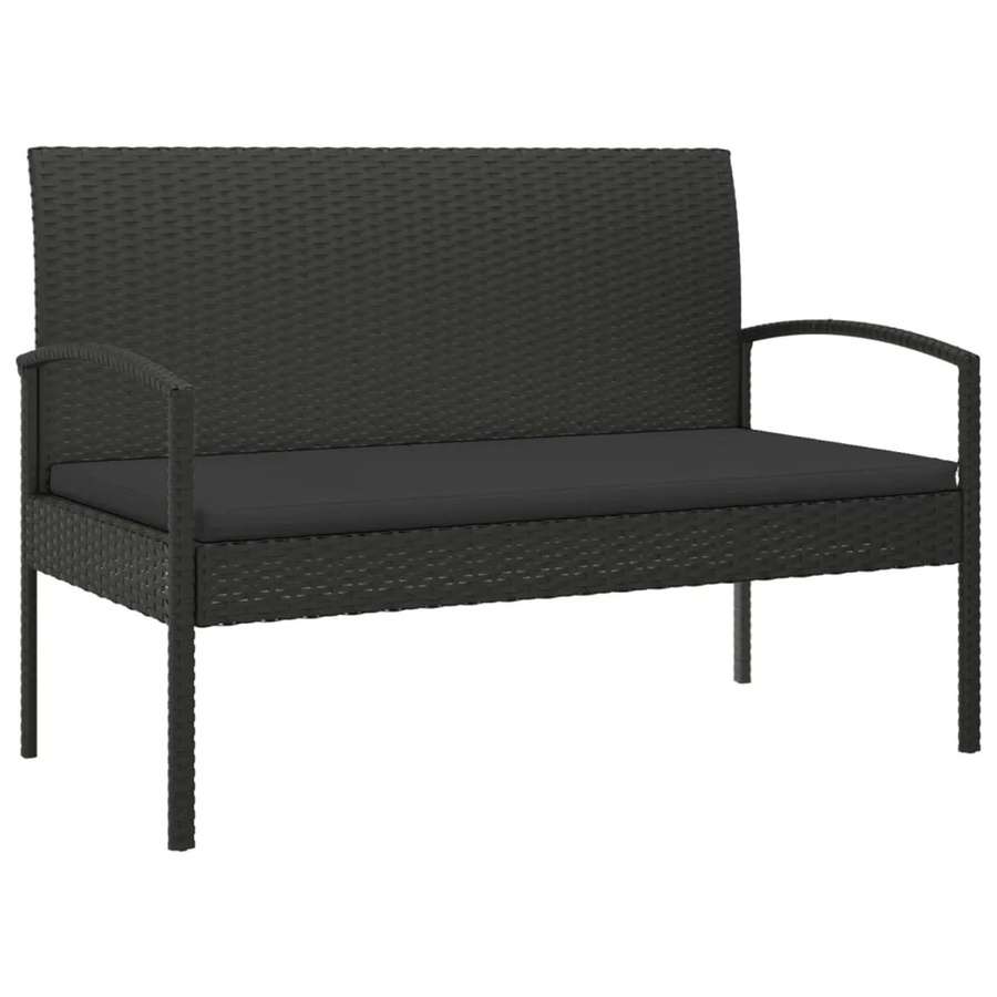 furnicato Gartenbank aus Poly Rattan mit Kissen und Armlehnen in Schwarz, B/T/H: 100 x 53 x 74 cm - Bild 2