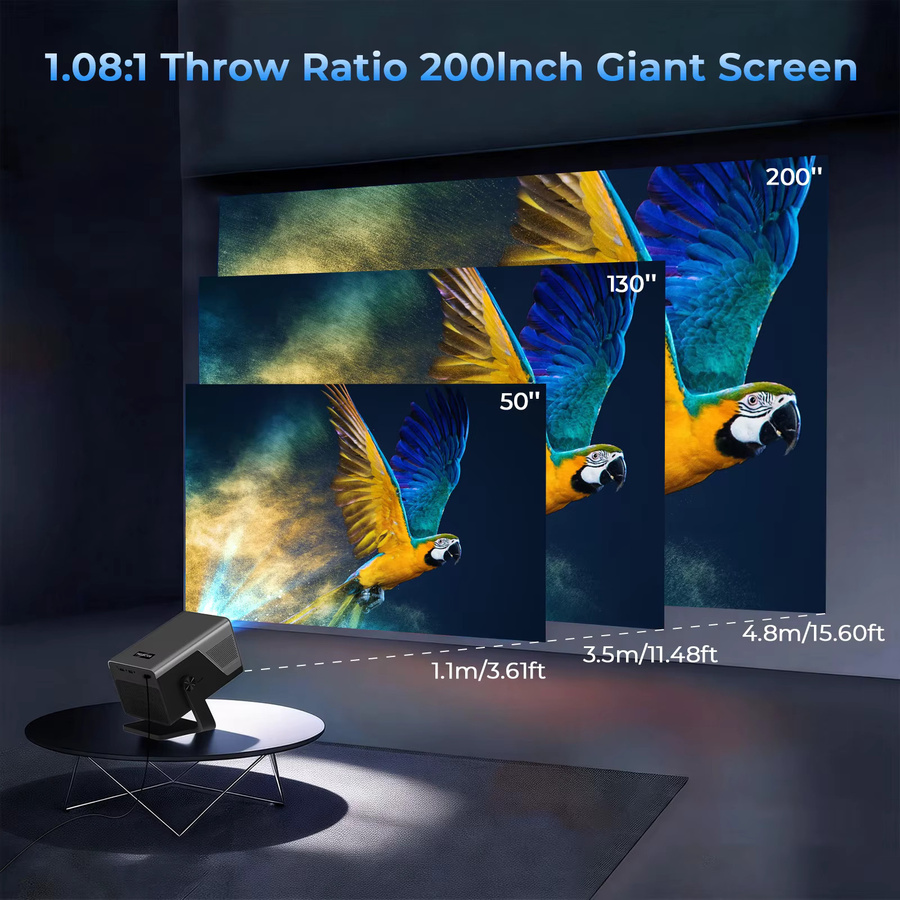 Lyncast X7 Heimkino-Projektor mit Android 14, 8K-Unterstützung, Autofokus, 2000 ANSI, WiFi6 und Bluetooth 5.4, Schwarz - Bild 4