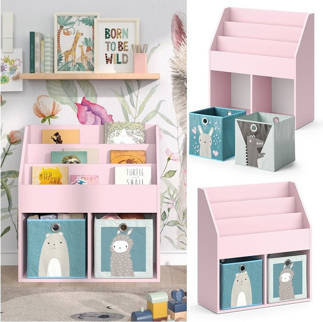 Vicco Kinderbücherregal Luigi Kinderzimmerregal in Pink mit Faltboxen, B: 72 cm, H: 79 cm - Bild 1
