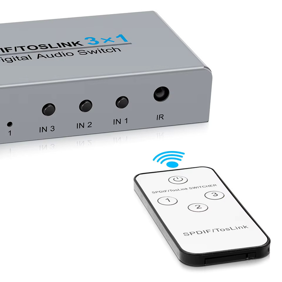Wiistar Glasfaser Digital Audio Splitter mit 3 Eingängen und 13-Wege Infrarot-Steuerung in Silber, unterstützt DTS und AC3 - Bild 3