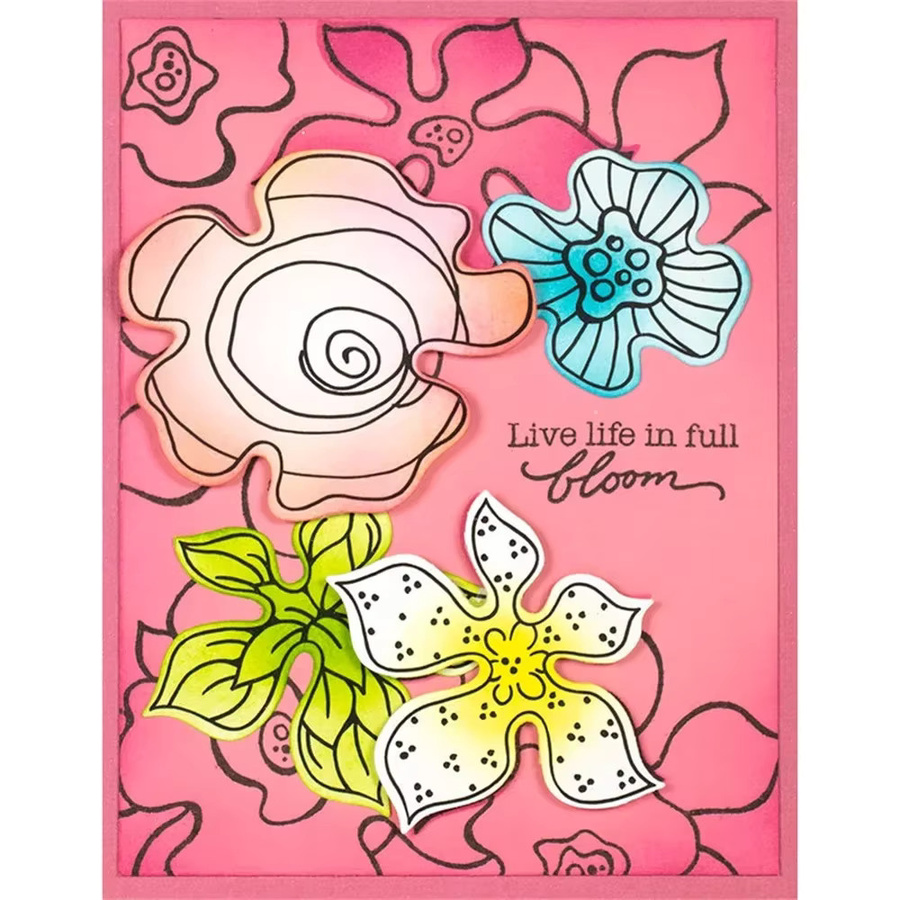 Stempelset für Scrapbooking mit Blumenmotiven und glücklichen Botschaften in Multicolour aus Gummi - Bild 2