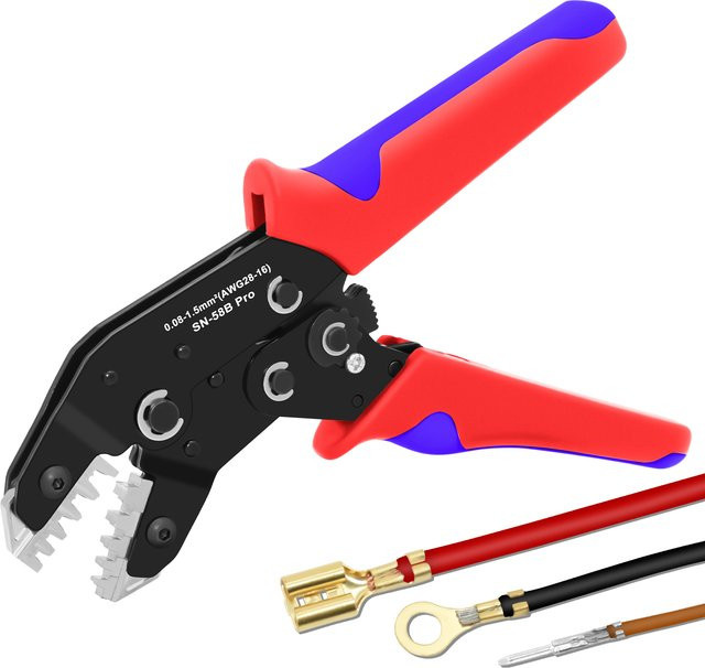 CLAMPLUS SN-58B Pro Ratschen-Crimpzange für JST PH/XH/VH/JWPS-Klemmen 0,08–1,5 mm2 und Dupont Open Barrel Crimper zur Kfz-Verkabelung - Bild 1