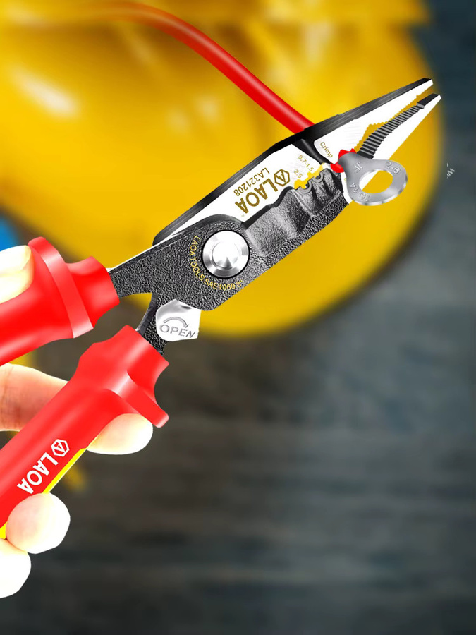 LAOA VDE Spitzzange 8 Zoll isoliert für Hochspannung bis 1000 V mit Drahtschneider und Kabelschneider - Bild 6