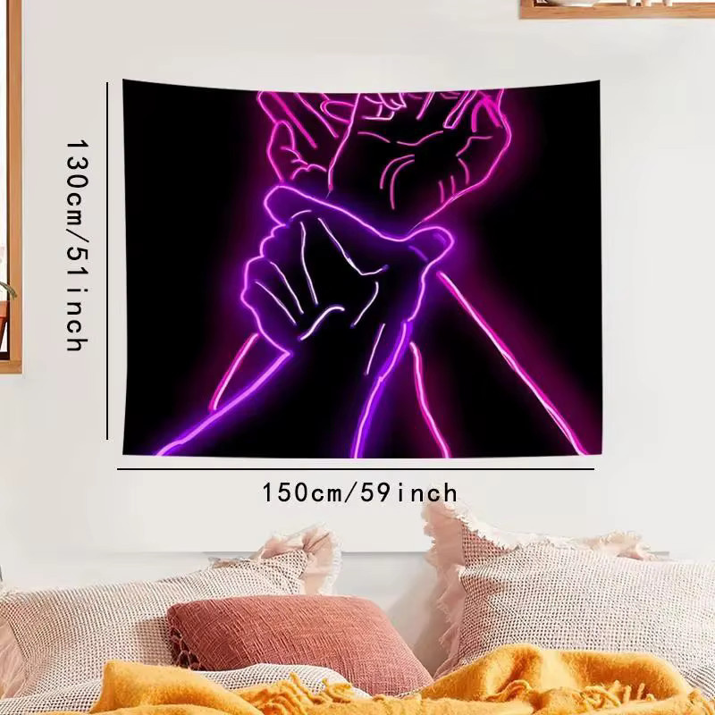VIKAMA Wandteppich mit minimalistischem Neon-Hand-in-Hand-Linien-Design als abstrakte Wandkunst für Schlafzimmer und Musikräume - Bild 2