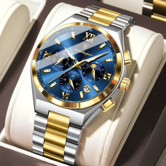 POEDAGAR Armbanduhr Quarz, Edelstahl, Blau, Herren - Bild 1