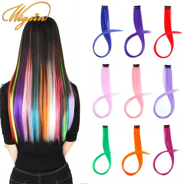 WIGSIN Haarverlängerung Synthetisch, Regenbogen Lila Rot Blau, Damen - Bild 1