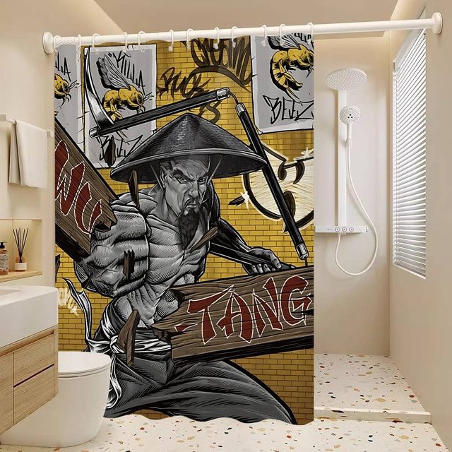 Singer WU-T--TANG Cooler Duschvorhang mit orientalischem Design, wasserabweisend und schimmelresistent, Multicolour, B: 180 cm, H: 180 cm, T: 90 cm - Bild 1