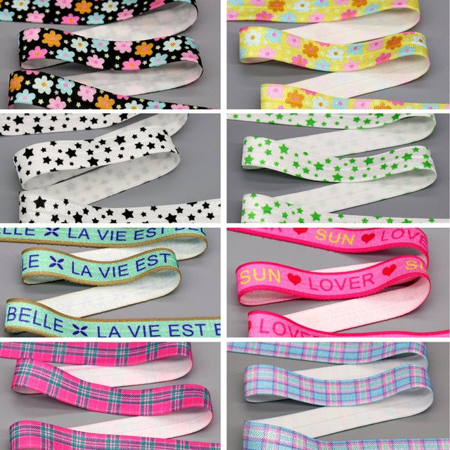 DHK Elastisches FOE Stretch Band mit Sterne Liebe Sonne Hoffnung und Blumen Muster, 5/8 Zoll, 50 Yards, Mehrfarbig - Bild 1