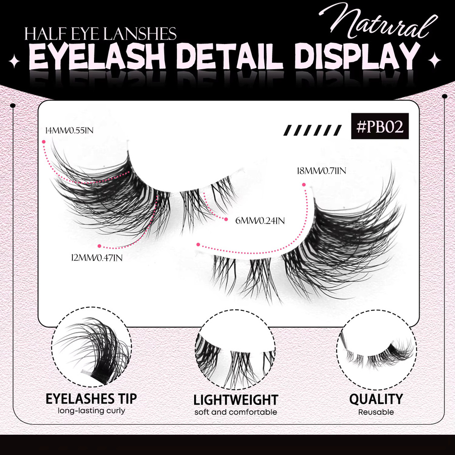 VELTRINAY Halbe Wimpern, Cat-Eye, natürlicher Look, transparentes Band - Bild 4