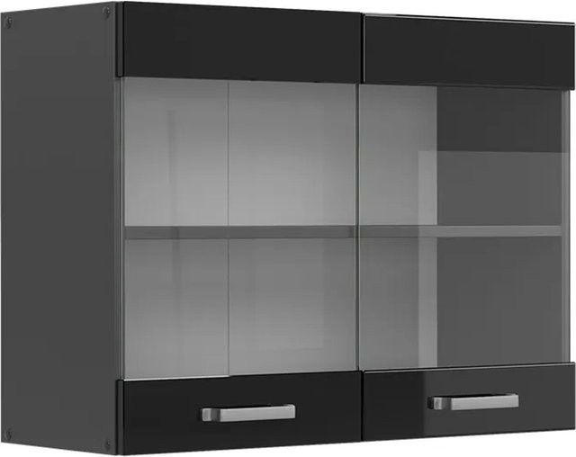 Vicco R-Line Glashängeschrank für die Küche in Anthrazit und Schwarz mit Glastüren, Breite: 80 cm - Bild 2