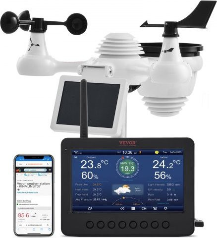 VEVOR 7-in-1 WLAN Wetterstation mit 186 mm TFT Display und kabellosem IPX6 Außensensor - Bild 1