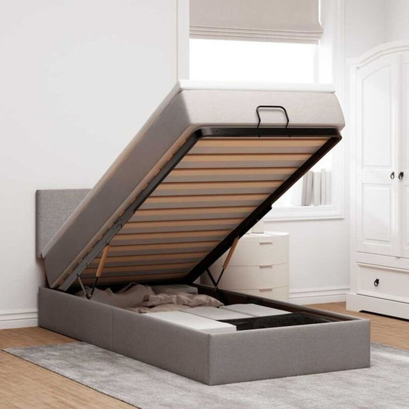 vidaxl Ottoman Polsterbett mit Matratze in Taupe meliert, Modernes Stoffbett B/T/H: 90 x 190 cm - Bild 1