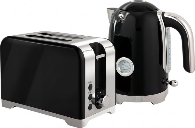 HOMCOM Frühstücksset aus Edelstahl mit Wasserkocher 1,7 l und 2-Scheiben-Toaster in Schwarz und Silber - Bild 1