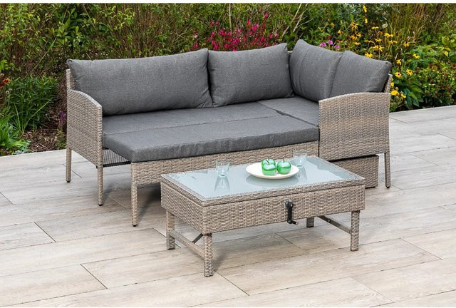 Merxx Gartenmöbelset Viletta 3-teilig aus Stahl und Kunststoff in Grau und Steinbeige mit höhenverstellbarem Tisch und Eckbank - Bild 1