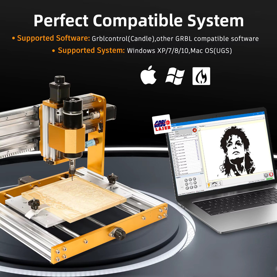 JEEL 3018 Pro Ultra CNC-Fräsmaschine 500W Vollmetall-Graviermaschine in Gold mit GRBL Offline, Endschalter und E-Stop für Metall, Holz, Acryl, PCB und MDF - Bild 5