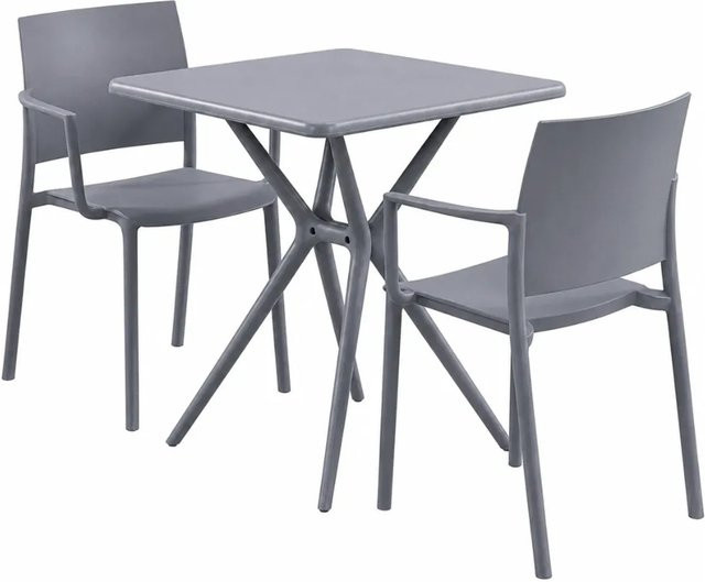 DELUKE Gartenmöbel-Set FRIDA Bistroset aus Kunststoff mit Tisch und 2 Stühlen in Grau, B/T/H: 186 x 72 x 81 cm - Bild 1