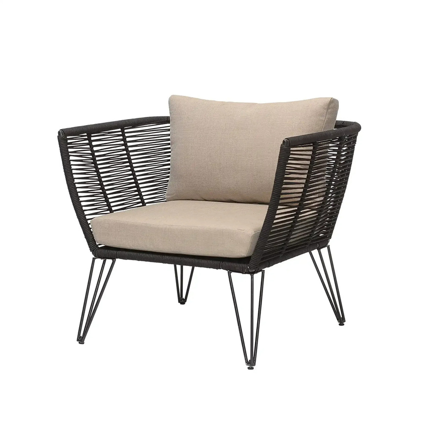 Bloomingville Lounge Stuhl Mundo aus Metall in Schwarz mit hellbraunen Polsterkissen - Bild 1