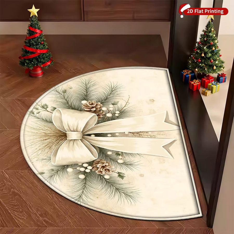 Halbkreisförmige Fußmatte von VIKAMA mit Weihnachtsmotiv Kiefernzweig Schleife und Beere als festliche Dekoration für deine Eingangshalle - Bild 3