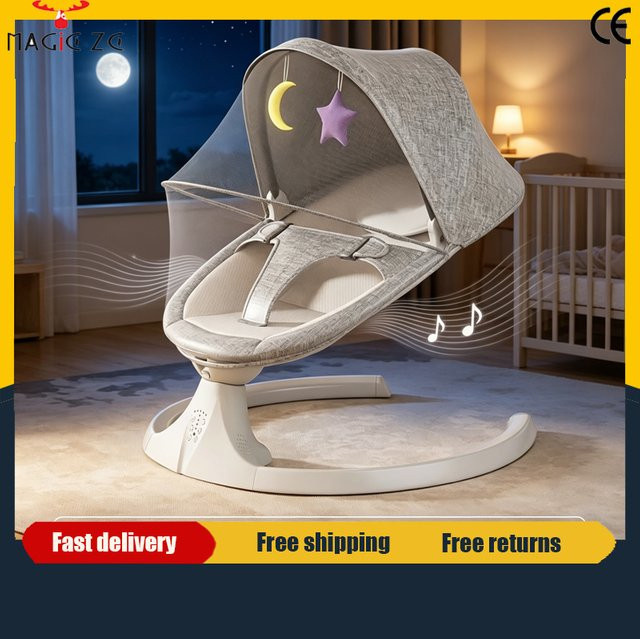 Elektrische Babywippe von Magic ZC in Beige mit Bluetooth, Musikwiedergabe, weißem Rauschen und Timer-Funktion - Bild 1