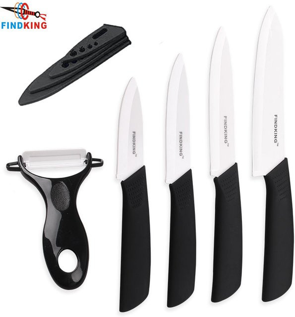 FINDKING Keramikmesserset mit Zirkonia-Klingen in Orange inklusive Schäler und Schutzhüllen bestehend aus Kochmesser, Obstmesser und Allzweckmesser - Bild 1
