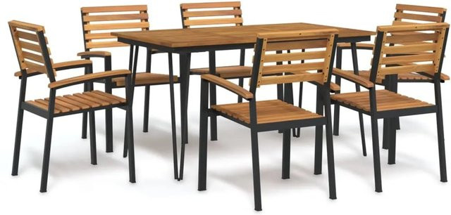 vidaXL 7-teilige Garten-Essgruppe aus Akazienholz und Metall in Braun, Tisch und Stühle - Bild 1