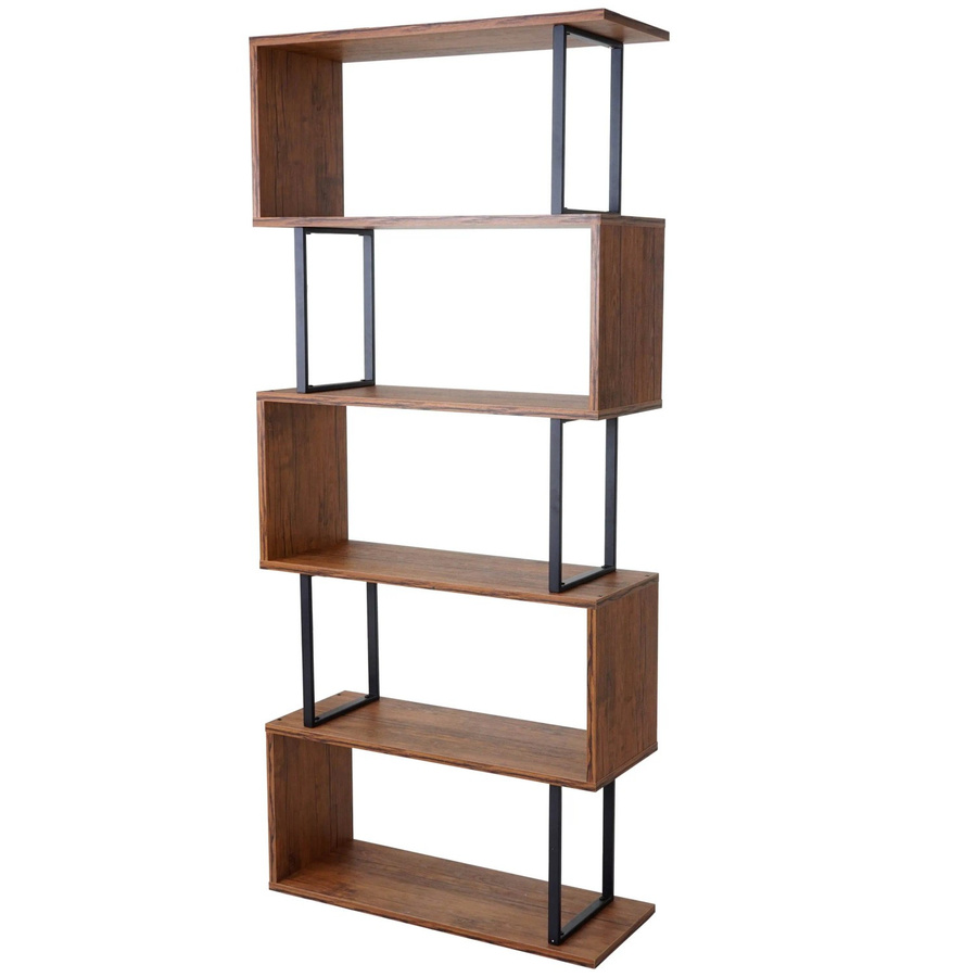BERLINLODGE Bücherregal mit 3D-Struktur und 5 Ebenen in Wildeiche-Optik und Schwarz, H: 183 cm, B: 80 cm, T: 30 cm - Bild 2
