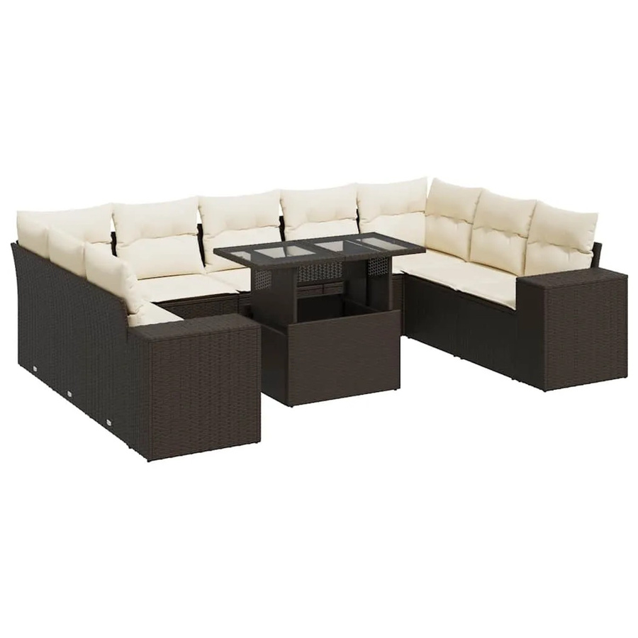 vidaXL 10-teilige Garten-Sofagarnitur aus Poly-Rattan in Braun mit cremeweißen Kissen - Bild 2