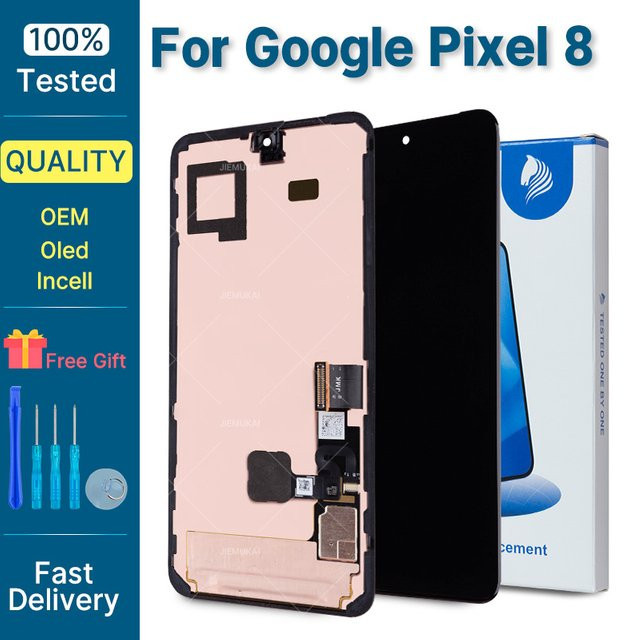 Google Pixel 8 Ersatz LCD-Display mit Rahmen und Digitizer-Baugruppe in Schwarz - Bild 1