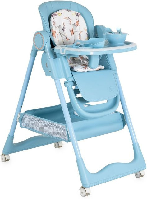 Moni Kinderhochstuhl Surprise faltbar in Blau mit Lätzchen, Schüssel, Löffel, Gabel und Korb - Bild 1