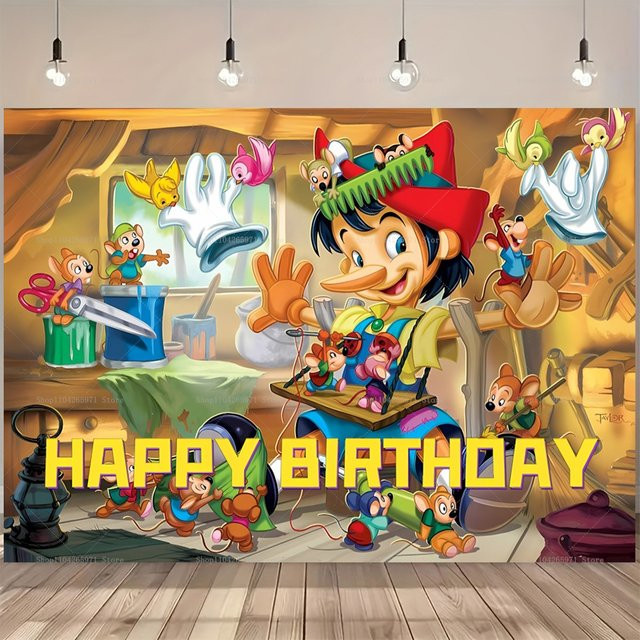 Disney Pinocchio Fotohintergrund für Kindergeburtstage und Babypartys, mehrfarbiges Textil-Banner, B/H: 150 x 100 cm - Bild 1