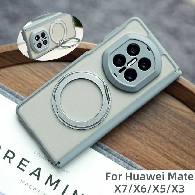 Matte transparente magnetische Handyhülle für Huawei Mate X7 X6 X5 X3 mit Magsafe Metall-Drehständer und Linsenschutz - Bild 1