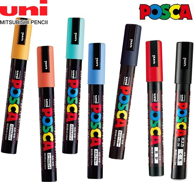 UNI POSCA Acrylmarker Bullet-Spitze für Kunst und DIY, wasserfeste Permanentstifte in Gold und Multicolour - Bild 1
