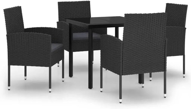 vidaXL 5-teilige Garten-Essgruppe aus PE-Rattan in Schwarz und Grau mit Glastisch für Garten, Terrasse und Außenbereich - Bild 1