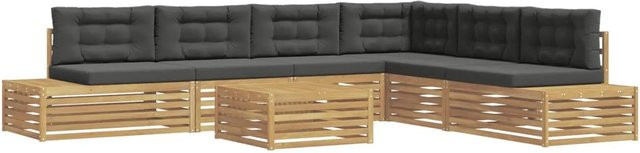 vidaXL 7-teilige Outdoor-Sofagarnitur aus Akazienholz und Polyester in Weiß und Anthrazit - Bild 1