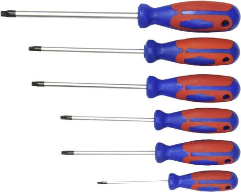 Connex 6-teiliges Torx Schraubendrehersatz aus Edelstahl in Silber, Rot und Blau - Bild 1