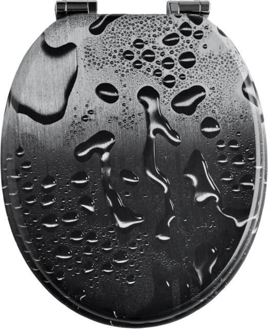 SINOBATH Toilettensitz mit Absenkautomatik aus Holz in Schwarz mit Regentropfenmuster, O-Form, Breite: 43,0 cm, Tiefe: 37,0 cm - Bild 1
