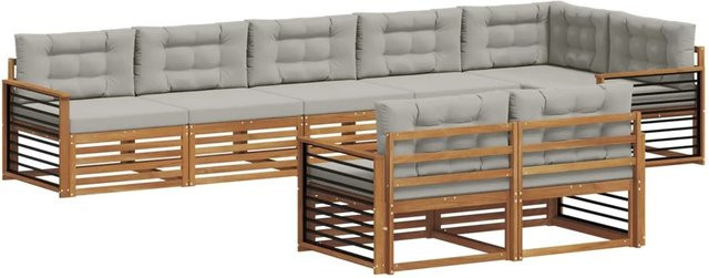 vidaXL Outdoor-Sofagarnitur aus Akazienholz in L-Form mit 25-teiligem Set, Farbe: Natur und Grau - Bild 1