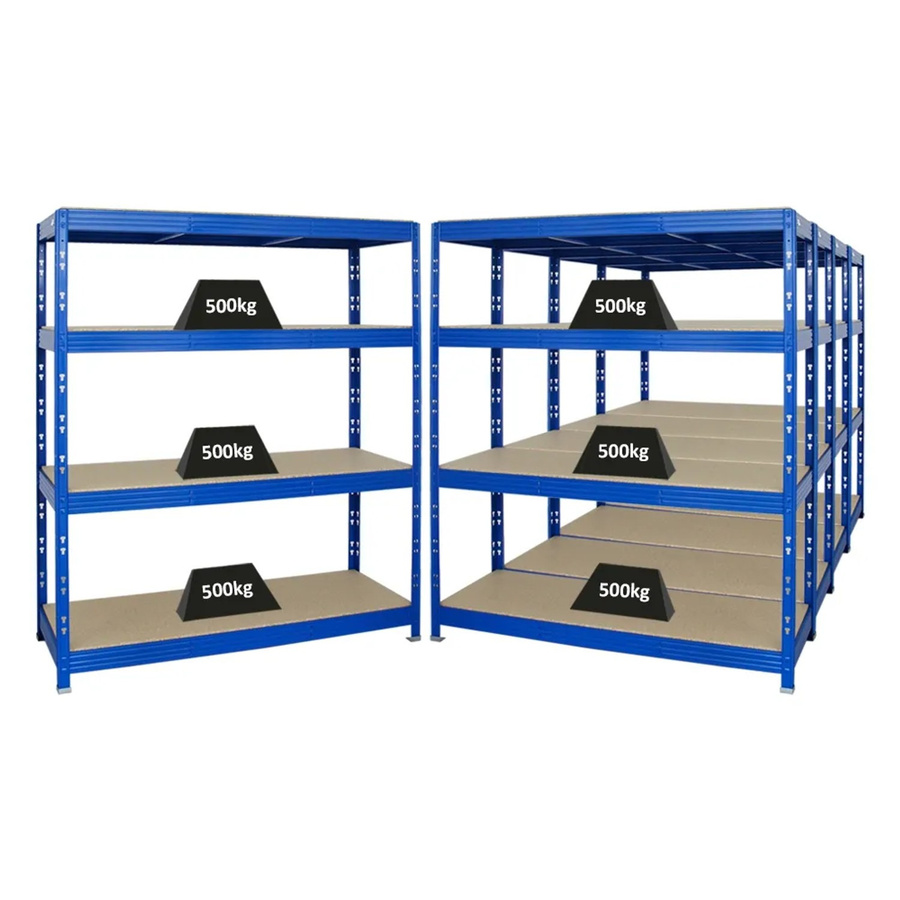 PROREGAL Rhino Schwerlastregal Set aus 5 Profi-Regalen, Blau, B/T/H: 160 x 60 x 180 cm, mit 4 verstellbaren MDF-Spanplatten-Ebenen pro Regal und 500 kg Fachlast - Bild 2