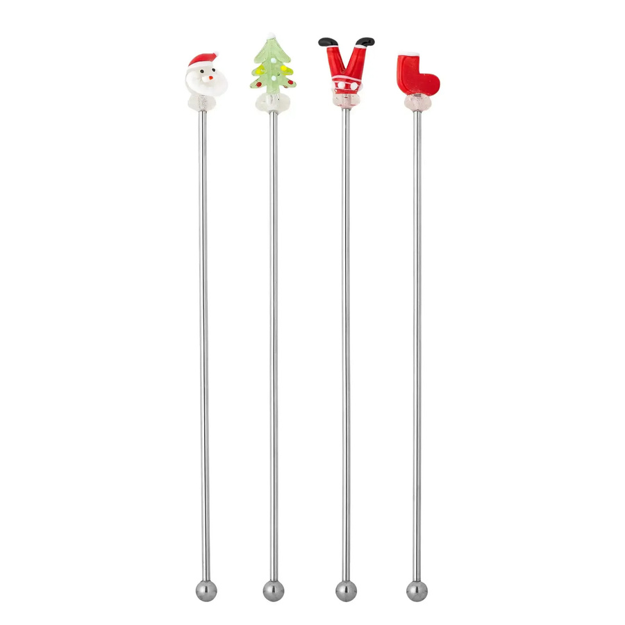 Bloomingville Cocktail-Rührstäbchen Misa Weihnachten, Set mit 4 Stück, Rot/Silber - Bild 1