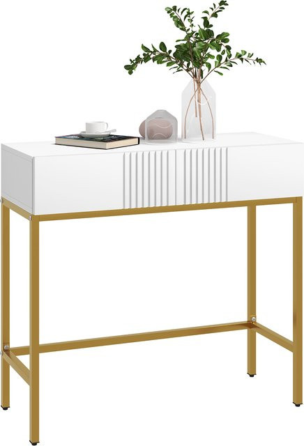 HOMCOM Konsoletafel in Weiß mit 2 Schubladen und Metallgestell für Wohnzimmer und Flur - Bild 1