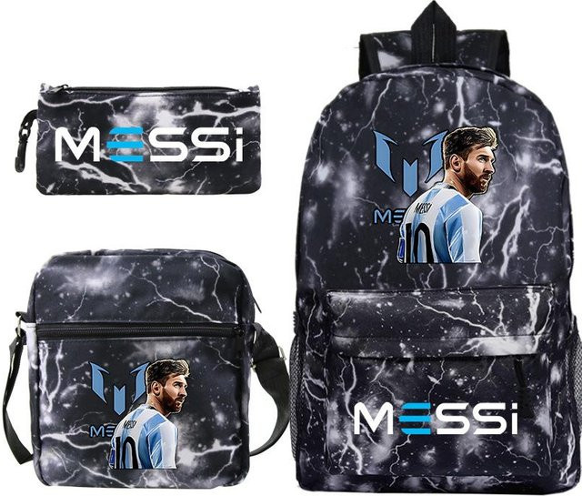 3-teiliges Schulrucksack-Set aus Oxford-Stoff in Schwarz mit Schultasche, Schultergurt und Federmäppchen - Bild 1