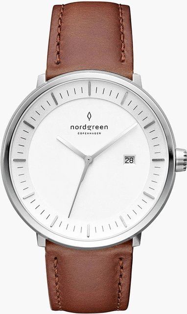 Nordgreen Herrenuhr Philosopher, Quarz, Edelstahl, 40 mm, Leder, Weiß - Bild 1